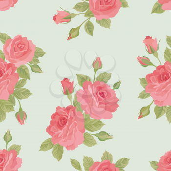 Floral pattern. Flower rose posy watercolor plant pattern in retro style. Flourish ornamental background