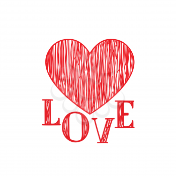 Love heart greeing card. Painted red heart, vector element for your design