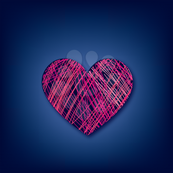 Love heart pencil drawn over dark blue background. Valentine's day geeting card. Vector