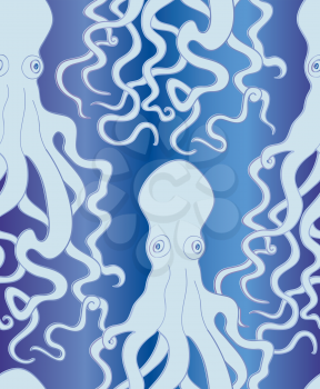 Octopus seamless pattern. Sea Monster ornament. Marine life tiled background. Underwater seafood ornamental pattern.