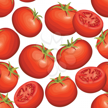 Tomato over white background. Vegetable seamless pattern. Autumn harvest tiled agriculture ornamental wallpaper.