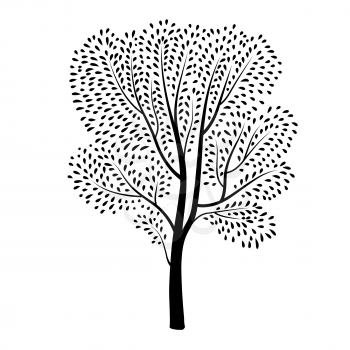 Tree silhouette isolated. Plant with leaves. Spring nature wildlife design element Blooming tree background 