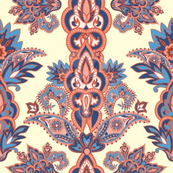 Floral tiled pattern. Flourish orienatal background. geometric flower mandala asian ornament. Wonderland motives of the paintings of ancient Indian fabric patterns.