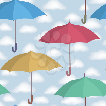 Umbrella seamless pattern. Cloudy sky tiling pattern. Rainy weather ornamental background