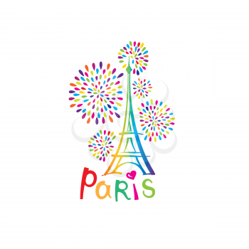 Paris sign. French famous landmark Eiffel tower. Travel France label. Paris architectural icon with lettering