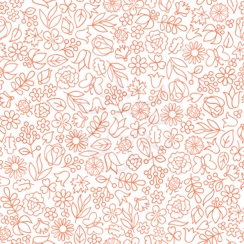 Floral white seamless pattern.  Flower icon background. Summer nature texture
