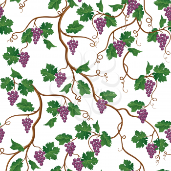 Floral pattern with grape branch. Wineyard seamless wallpaper. Garden backgroun