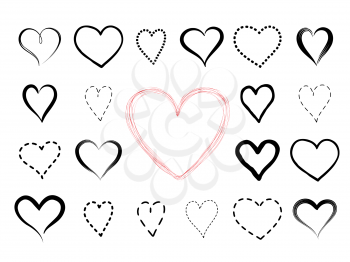 Love heart doodle icon set. Valentine's holiday greeting signs