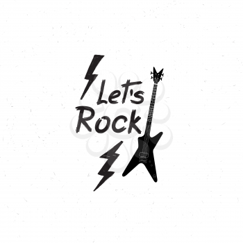 let's Rock music icon. Musical sign background. Rock lettering. Rock'n' roll logo. Design emblem