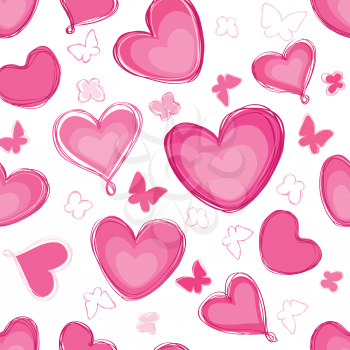 Doodle hearts different shape pattern. Love Valentine's day seamless greeting card background.