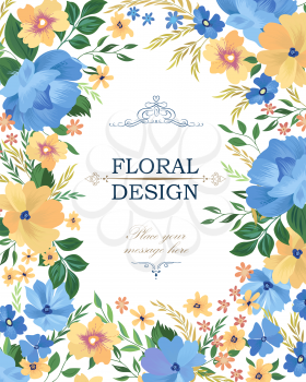 Floral frame pattern. Flower border background. Greeting card design with flowers.