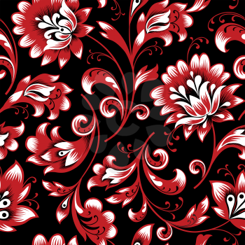 Floral seamless pattern. Flower silhouette ornament. Ornamental flourish background, orient ethnic retro style