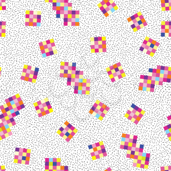 Abstract pixel geometric seamless pattern. Stylish dotted background in 1980s electronic style