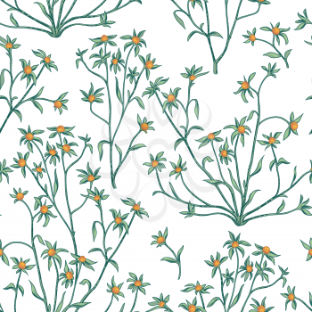 Floral leaves and berry seamless pattern. Wild nature retro background. Flourish wallpaper with plants.