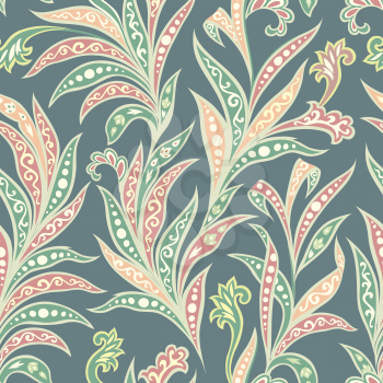 Floral leaf oriental seamless pattern. Wonderland leaves motives of the paintings of ancient Indian fabric patterns.