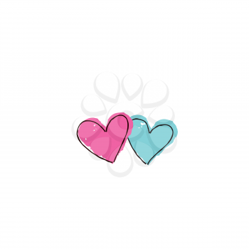 Two hearts in love. Love sign. Valentine's day greeting card in 1990s style with love hearts