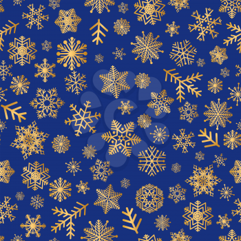 Christmas icons snow  seamless pattern, Happy Winter Holiday tile background with New Year Tree, Snow and Stars. Snowflakes ornamental design elements.