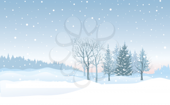 Christmas background. Snow winter landscape. Retro Merry Christmas snowy skyline. Winter nature holiday snowfall view.