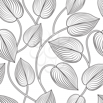 Floral seamless pattern. Leaves background. Flourish garden leaf line art backdrop