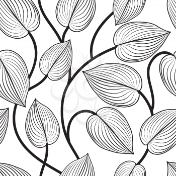 Floral seamless pattern. Leaves background. Flourish garden leaf line art backdrop