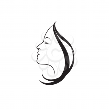 Beauty logo. Beautiful woman silhouette. Line art drawn female face skin care logo template