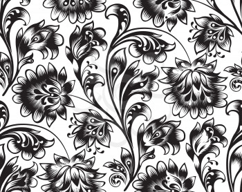 Floral seamless pattern. Flower ornament. Ornamental flourish background in traditional folk russian style