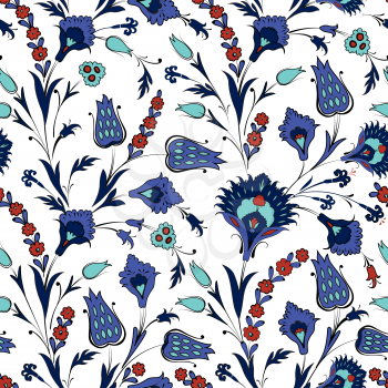 Flourish tiled pattern. Floral oriental ethnic background. Abstract ornament with fantastic flowers and leaves.