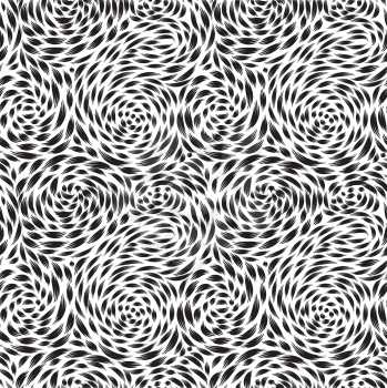 Abstract seamless pattern with black and white swirl line ornament. Geometric doodle texture. Ornamental wave optical effect background.