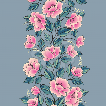Floral background. Flower rose bouquet seamless decorative garland border. Flourish spring floral greeting card frame design