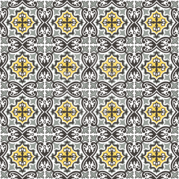 Abstract floral seamless pattern. Geometric asian ornament. Traditional floral oriental tile ornamental backdrop in portugues azulejo style. Good for wallpaper design