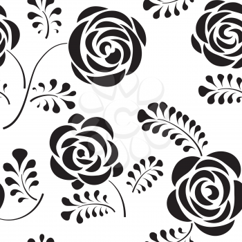 Floral seamless pattern with flower rose. Abstract swirl line bloom background. Petal tiled wallpaper 