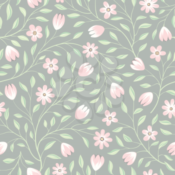 Floral seamless pattern. Flower background. Floral seamless texture with pastel color gentle flowers. Flourish tiled white spring wallpaper