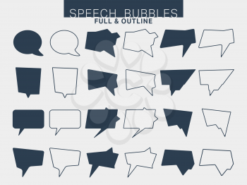 Speech bubble set. Speech box template. Speech bubbles full and outline. Vector illustration.