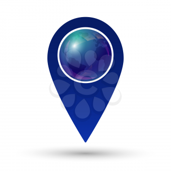Globe location icon. Map pointer with earth globe icon. Vector illustration