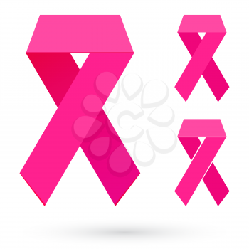 Pink ribbon breast cancer awareness. Ribbons isolated on white background. Vector illustration. 