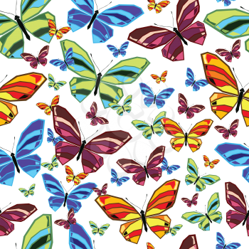Seamless pattern of butterflies. Colored vector illustration.