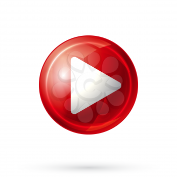 Play Icon. Red Play Button on white background. Vector illustration.
