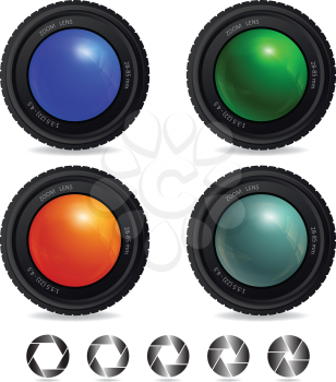 Set of Camera Lens with abstract Shutter Apertures. Vector design.