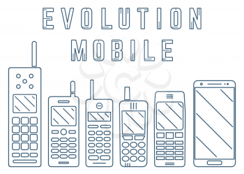Mobile to Smartphone. Phone Evolution. Line design. Isolated on white background.