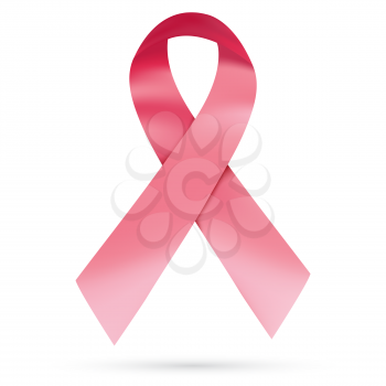 Pink ribbon breast cancer awareness month isolated on white background. Vector illustration.