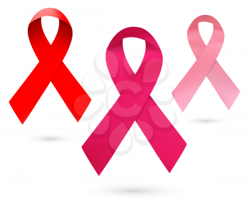 Pink ribbon breast cancer awareness. Realistic Ribbons isolated on white background. Vector illustration. 