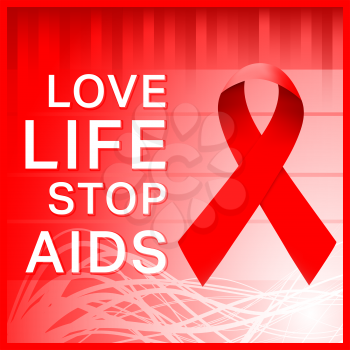 World Aids Day. Red ribbon symbol. Love life, stop aids - poster. Vector illustration