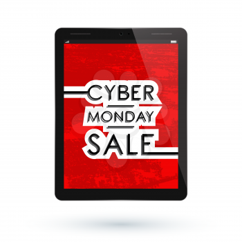 Cyber Monday Sale. Black Tablet PC Pad. Vector illustration.