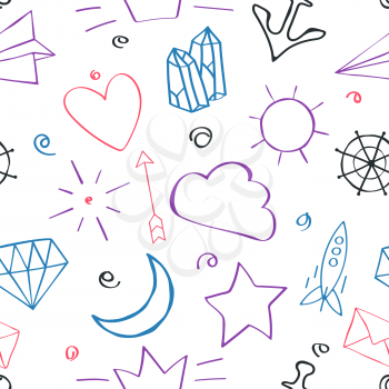 Seamless Pattern with Doodles elements. Hand Drawn Vector illustration.