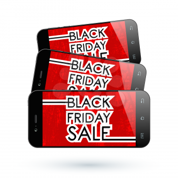 Black Friday Sale. Black Smart phone isolated. Vector illustration
