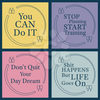 Quote bubble template set. Quote motivational square. Inspirational quote. Speech bubble set. Quote square with various slogan. Vector illustration.