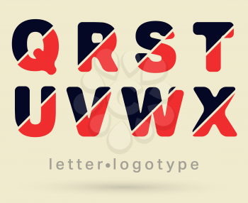 Alphabet font template. Set of letters Q - R - S - T - U - V - W - X logo or icon. Vector illustration.