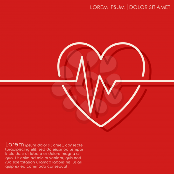 Outline heart on red background. Brochures, flyer, card design template. Vector illustration