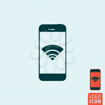 Smartphone wifi icon. Smartphone logo. Smartphone symbol. Smartphone with wifi signal icon isolated, smart phone minimal design. Vector illustration