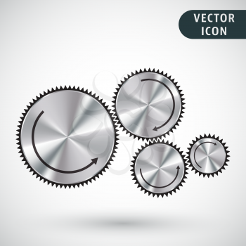 Gears icon. Gears symbol. Metallic cogwheels. Metal gears icon isolated. Vector illustration